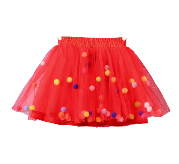 Pom Pom Tulle Skirt - {red}