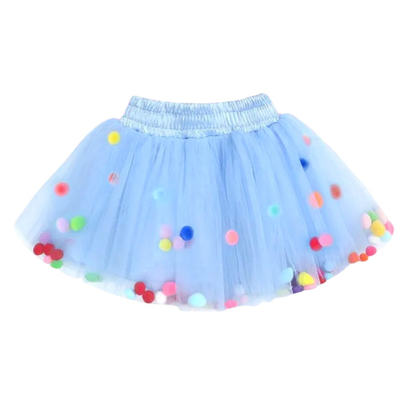 Pom Pom Tulle Skirt - {light blue}
