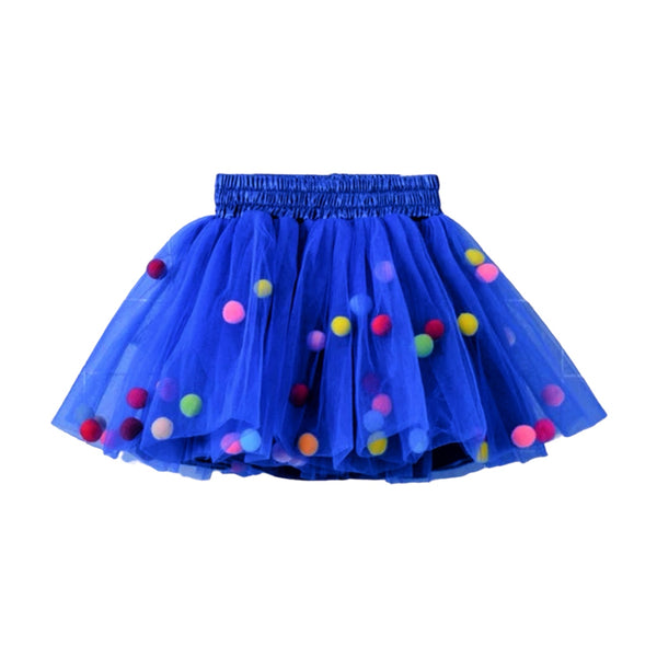 Pom Pom Tulle Skirt - {blue}